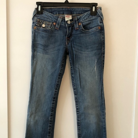 True Religion Blue Embellished Straight Jeans 25 - Picture 4 of 15